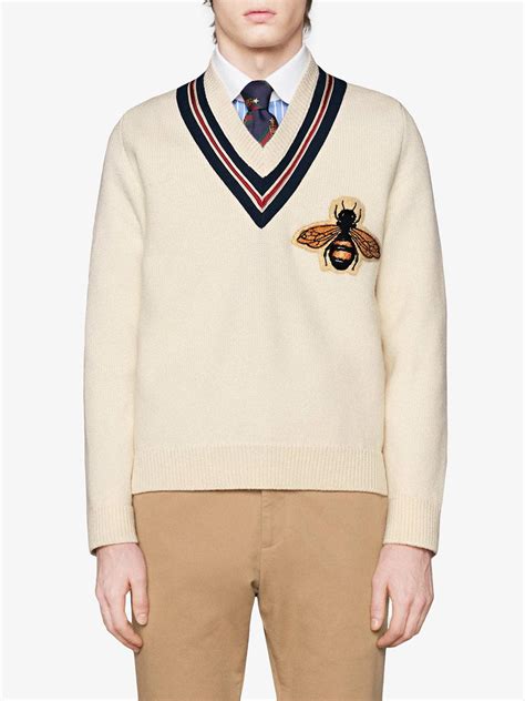 white gucci sweater|Gucci bee embroidered sweater.